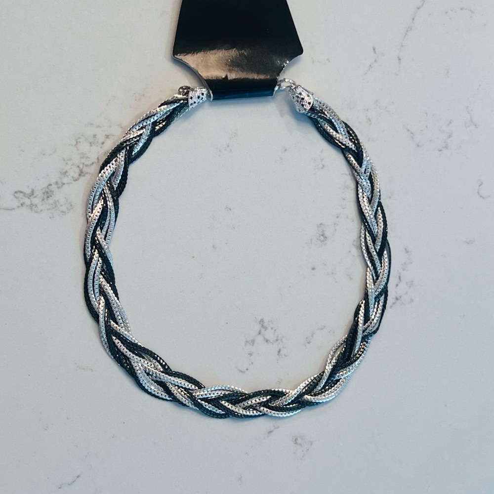 Y2K Vintage Express Braided Mesh Collar Statement  Necklace – Silver & Gunmetal